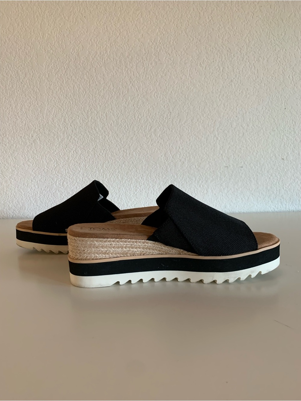Toms Black Platform Slide Mules with White Sole - Picture 2 of 6